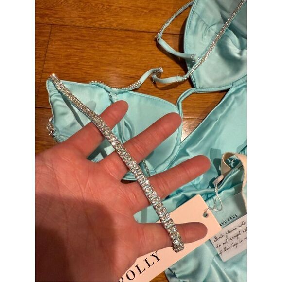 NWT Oh Polly Yuki Ruched Cutout Mini Dress Aqua UK 10/US 6 - Picture 13 of 17